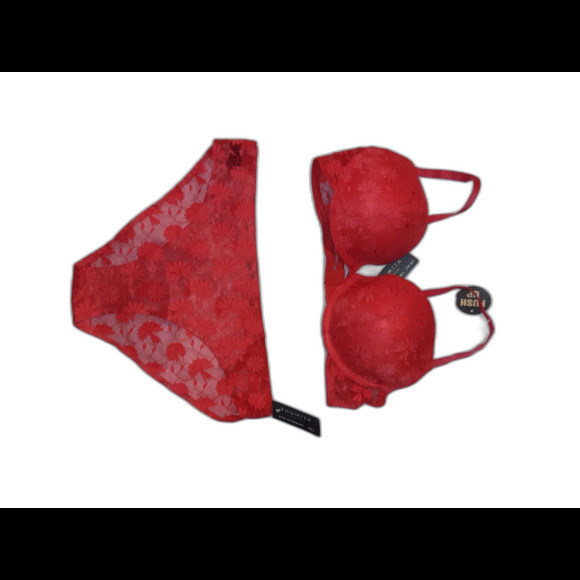 Youmita 36C Tomato Floral Lace Push-Up Bra & Large Floral Lace Panty NWT - Picture 7 of 9